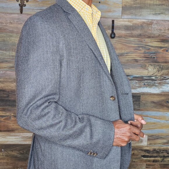 Q by Flynt Wool Cashmere Herringbone Dual Vent Unconstructed Blazer Jacket 42R - Picture 8 of 11